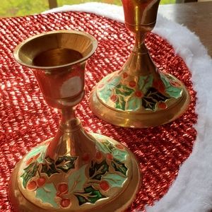 Brass Holly Candle Holder